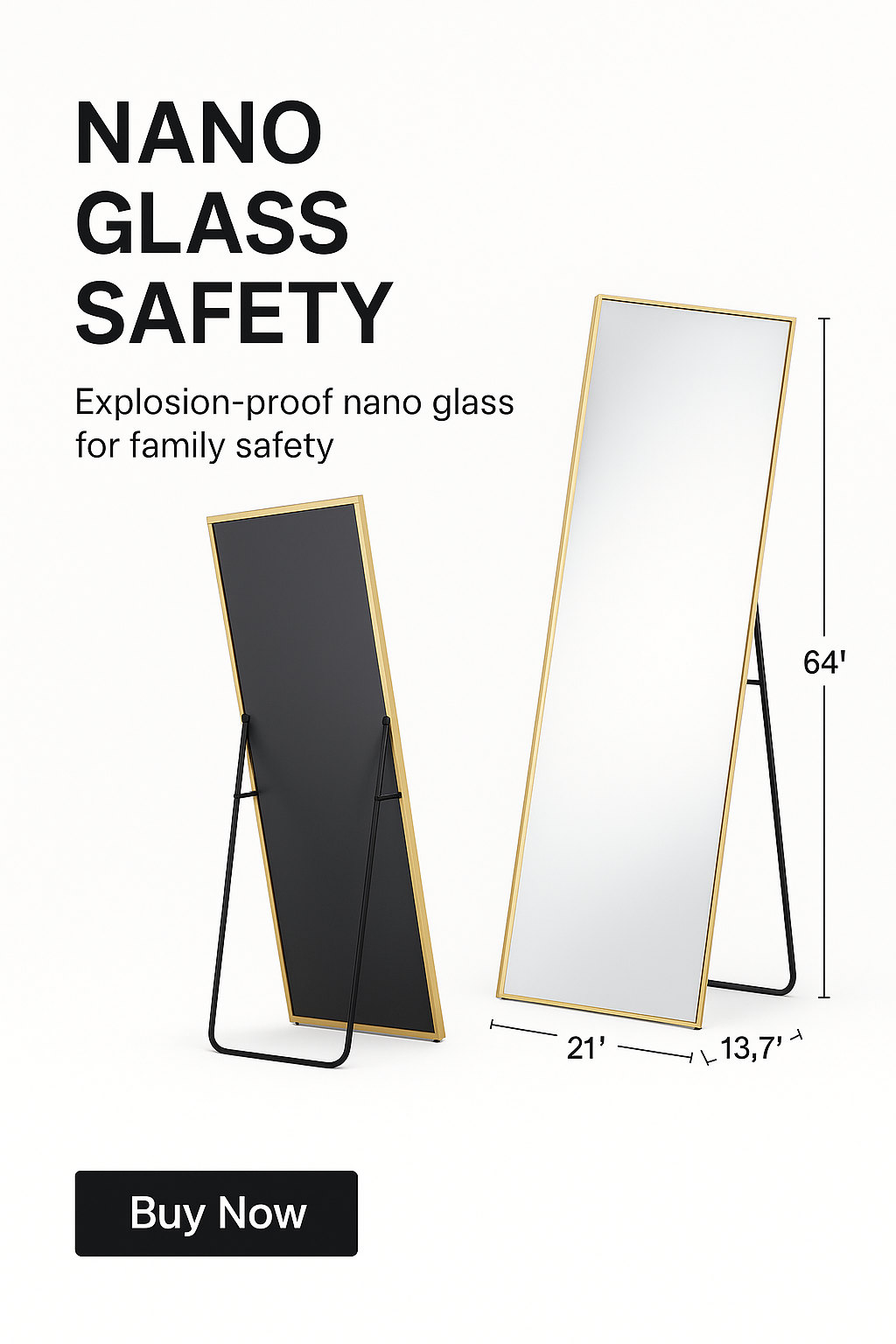Floor Standing Mirror With Stand & Aluminum Alloy Thin Frame