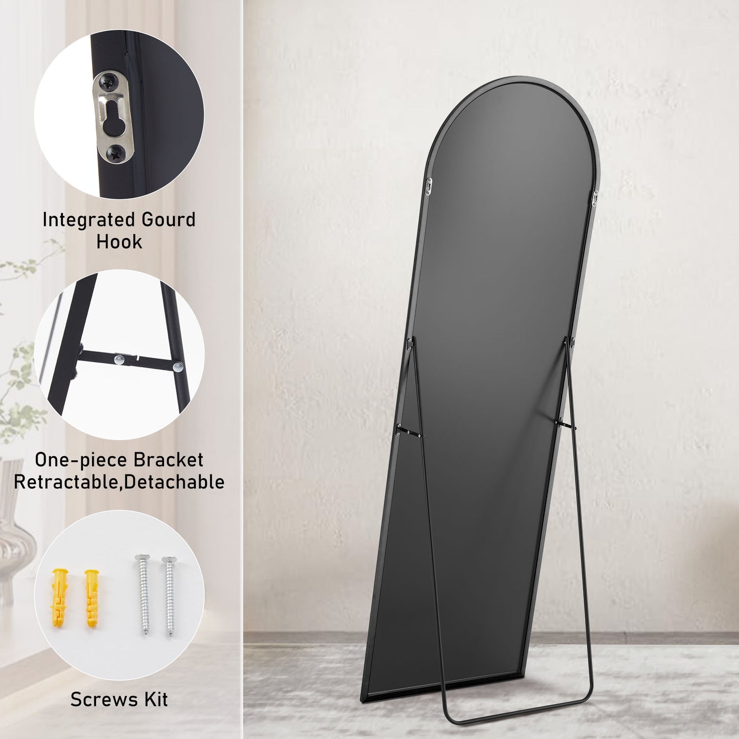 Floor Standing Mirror With Stand & Aluminum Alloy Thin Frame