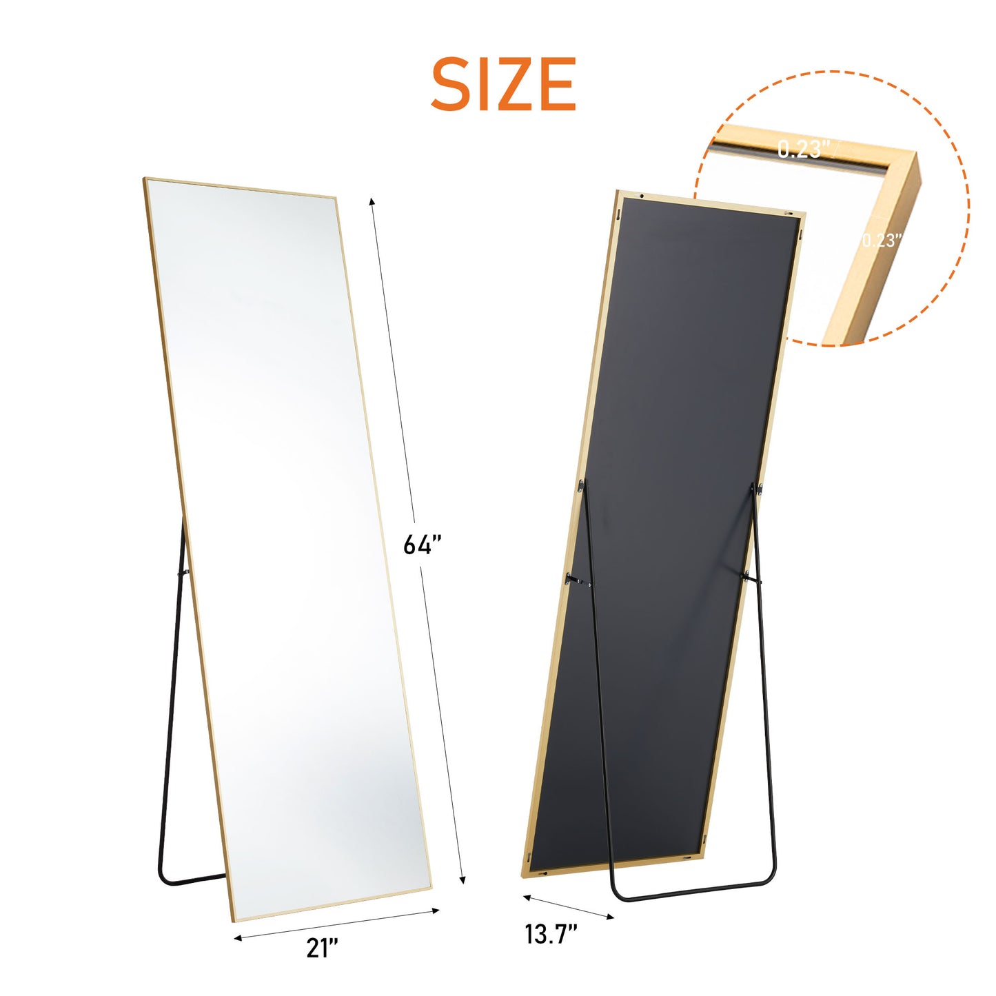 Floor Standing Mirror With Stand & Aluminum Alloy Thin Frame