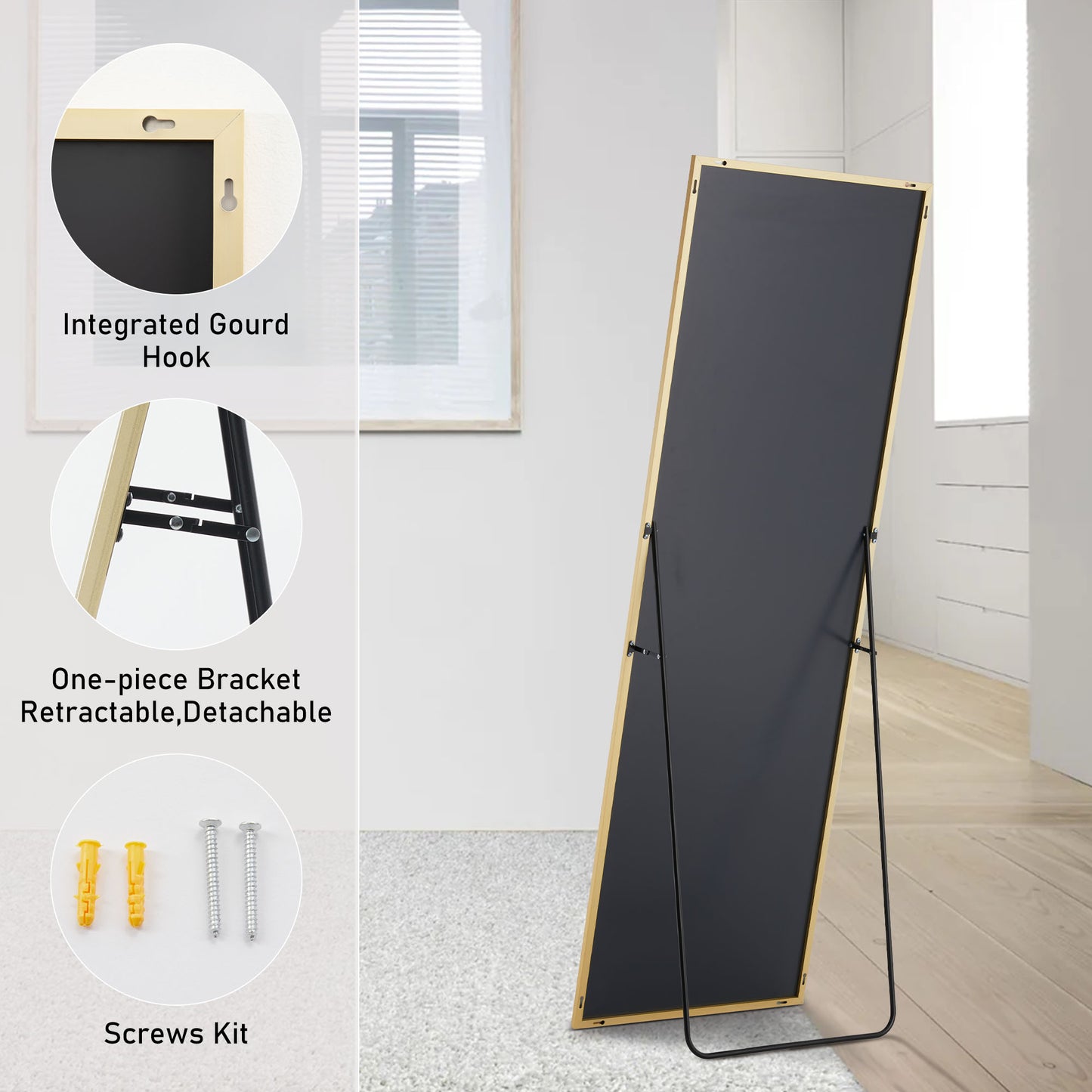 Floor Standing Mirror With Stand & Aluminum Alloy Thin Frame