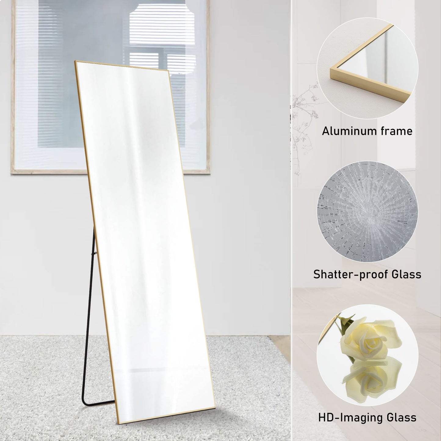 Floor Standing Mirror With Stand & Aluminum Alloy Thin Frame