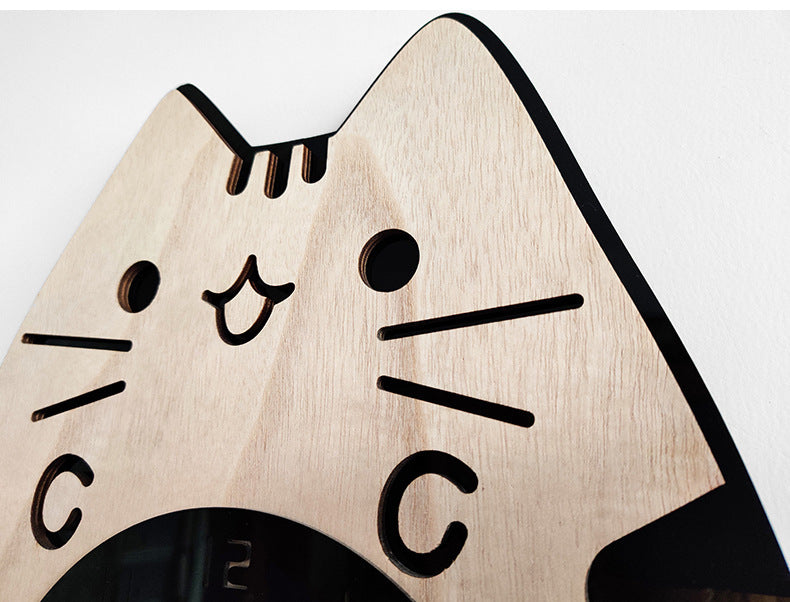 Wooden Cartoon Cat Wall Clock