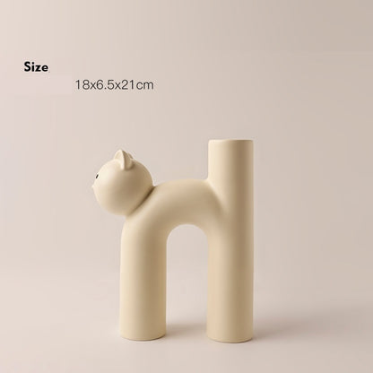 Cute Tube Cat Ceramic Vase