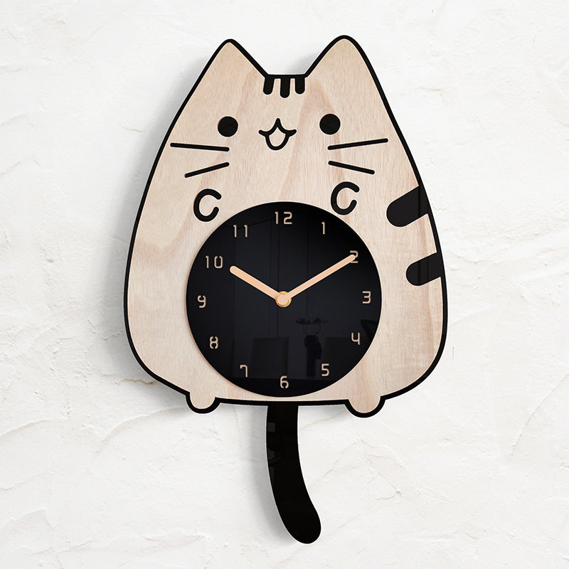 Wooden Cartoon Cat Wall Clock