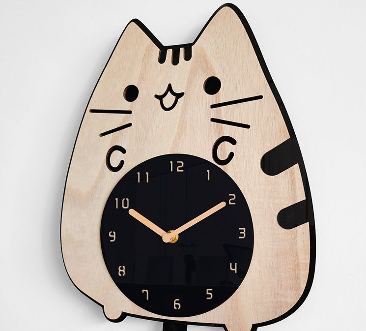 Wooden Cartoon Cat Wall Clock