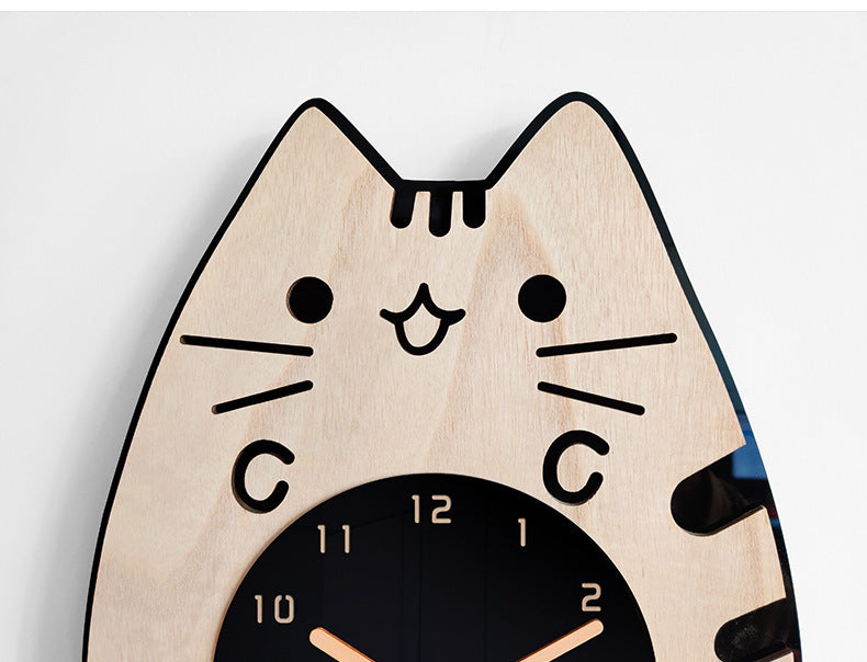 Wooden Cartoon Cat Wall Clock