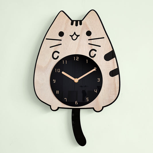 Wooden Cartoon Cat Wall Clock